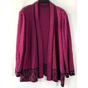Ming Wang Cardigan Size 2X Mulberry Purple Black Funky Artsy Abstract‎ Colorful